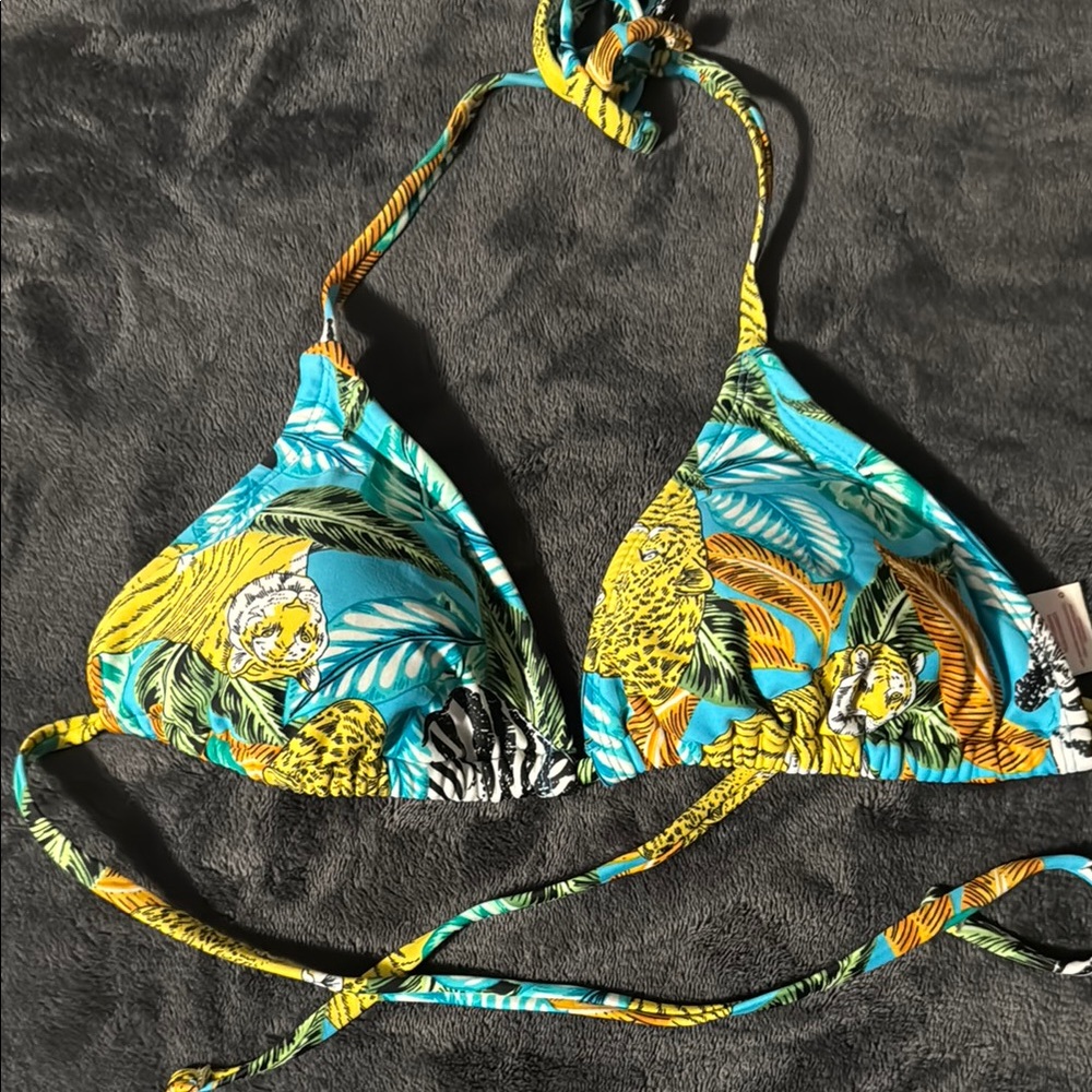 Xhilaration Tropical Print Bikini Top - Blue, Yellow, Green